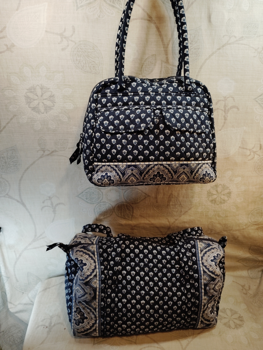 Vera Bradley Navy Quilted Patterned Shoulder Bag and Duffle Set
